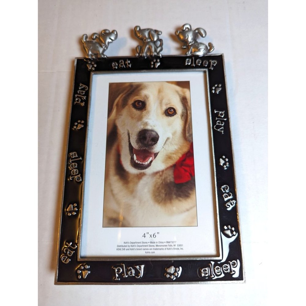 Pewter & black enamel 2D cartoon dog‎ toper 4x6 photo size frame vertical Kohls